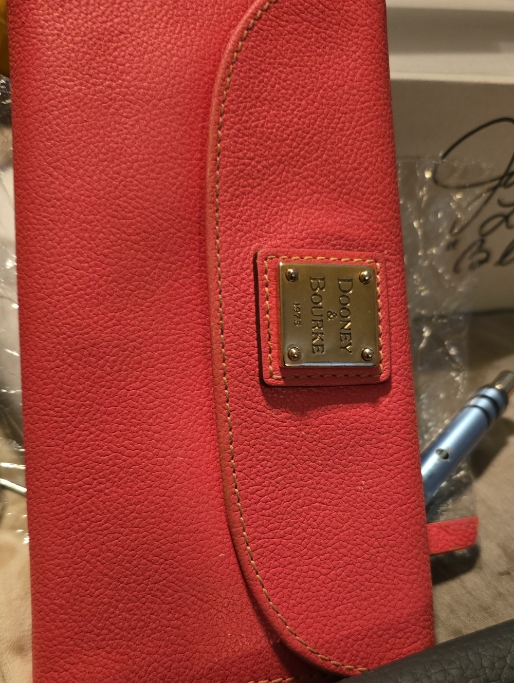 Dooney & Bourke Coral Pink Pebbled Leather Wallet with Gold Plate